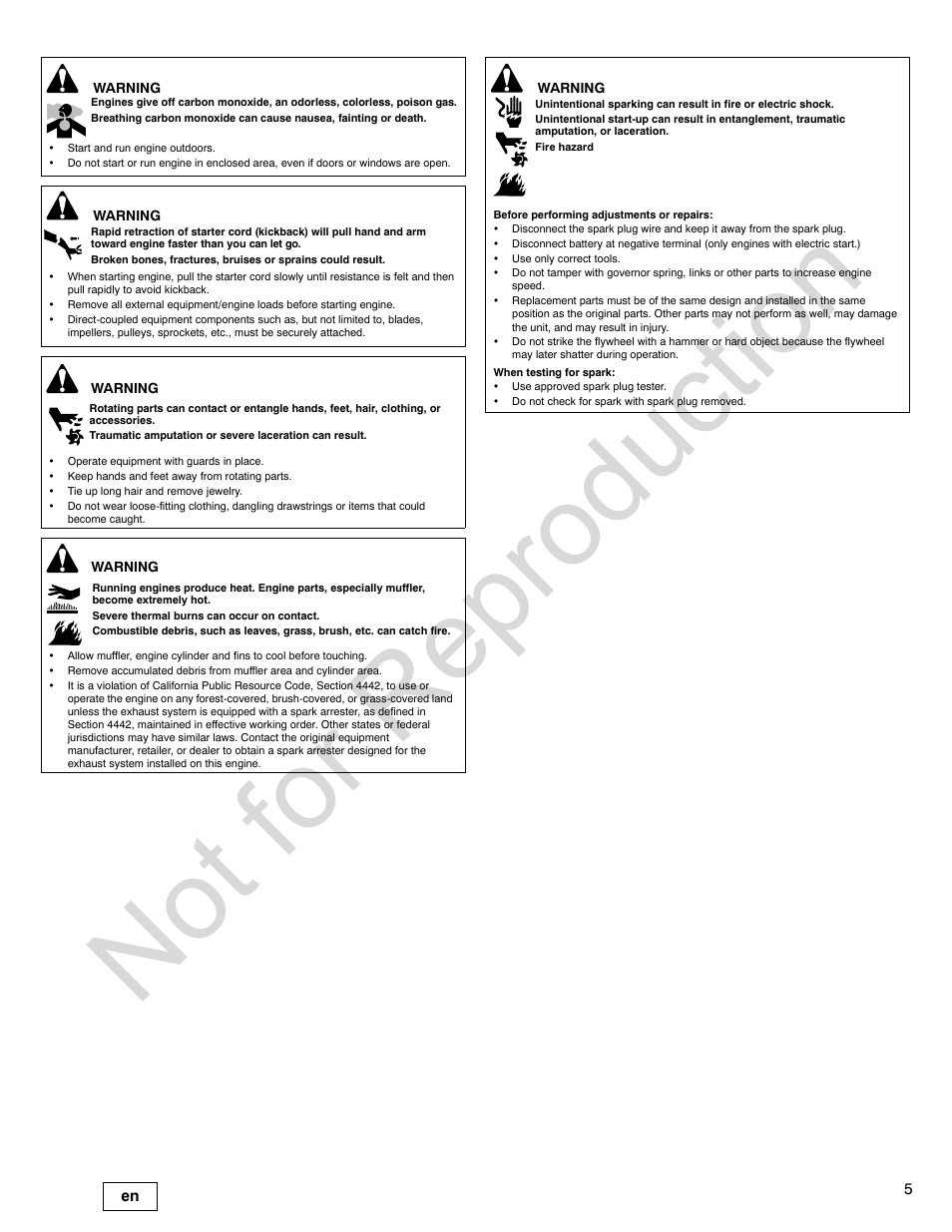 Not for reproduction | Briggs & Stratton 140000 User Manual | Page 5 / 92