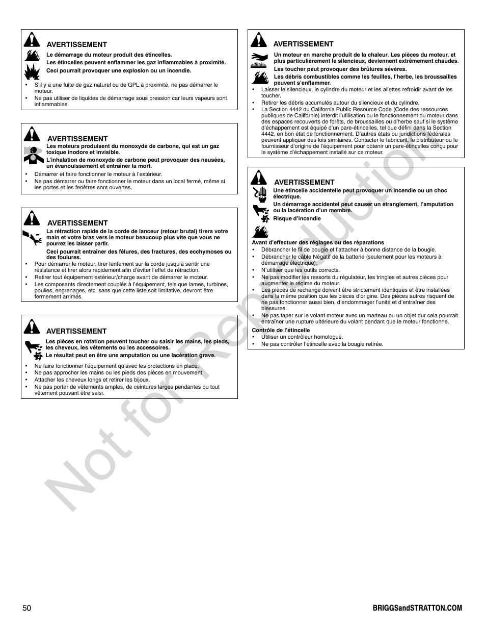 Not for reproduction | Briggs & Stratton 140000 User Manual | Page 50 / 92