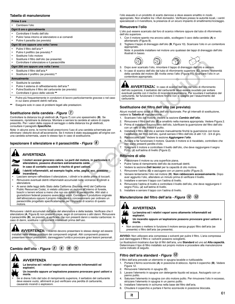 Not for reproduction, 61 it | Briggs & Stratton 140000 User Manual | Page 61 / 92