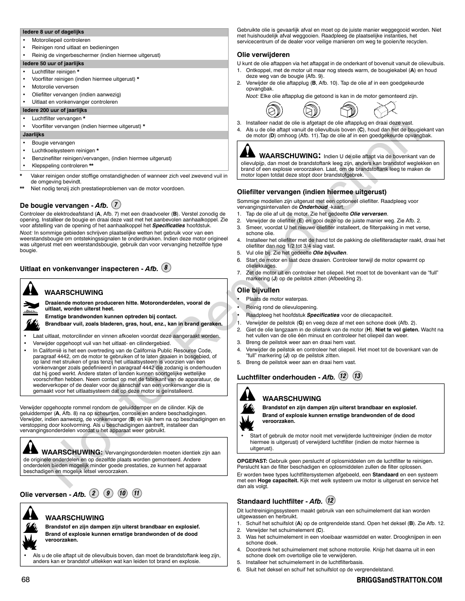 Not for reproduction | Briggs & Stratton 140000 User Manual | Page 68 / 92