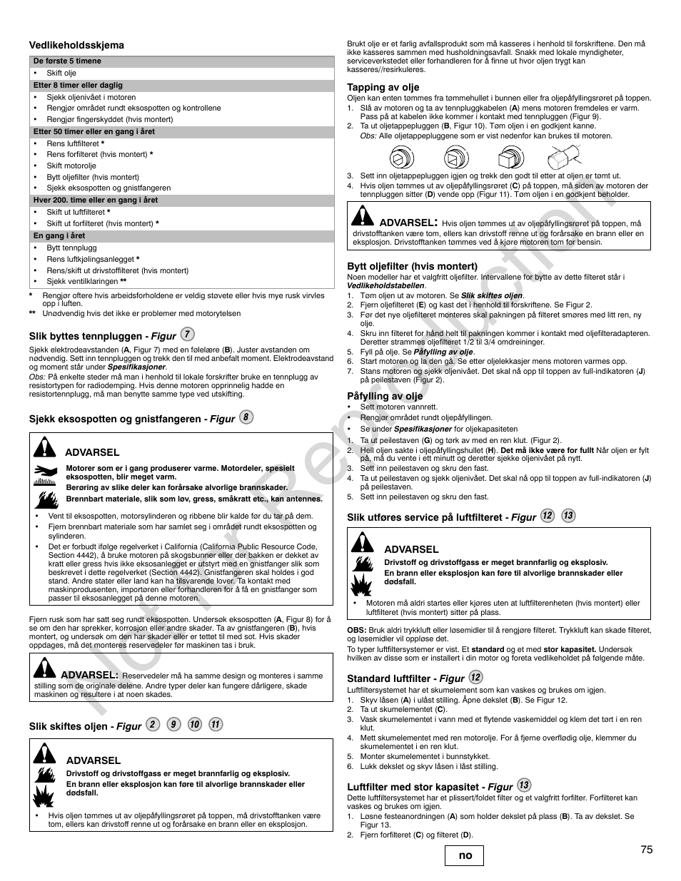 Not for reproduction, 75 no | Briggs & Stratton 140000 User Manual | Page 75 / 92