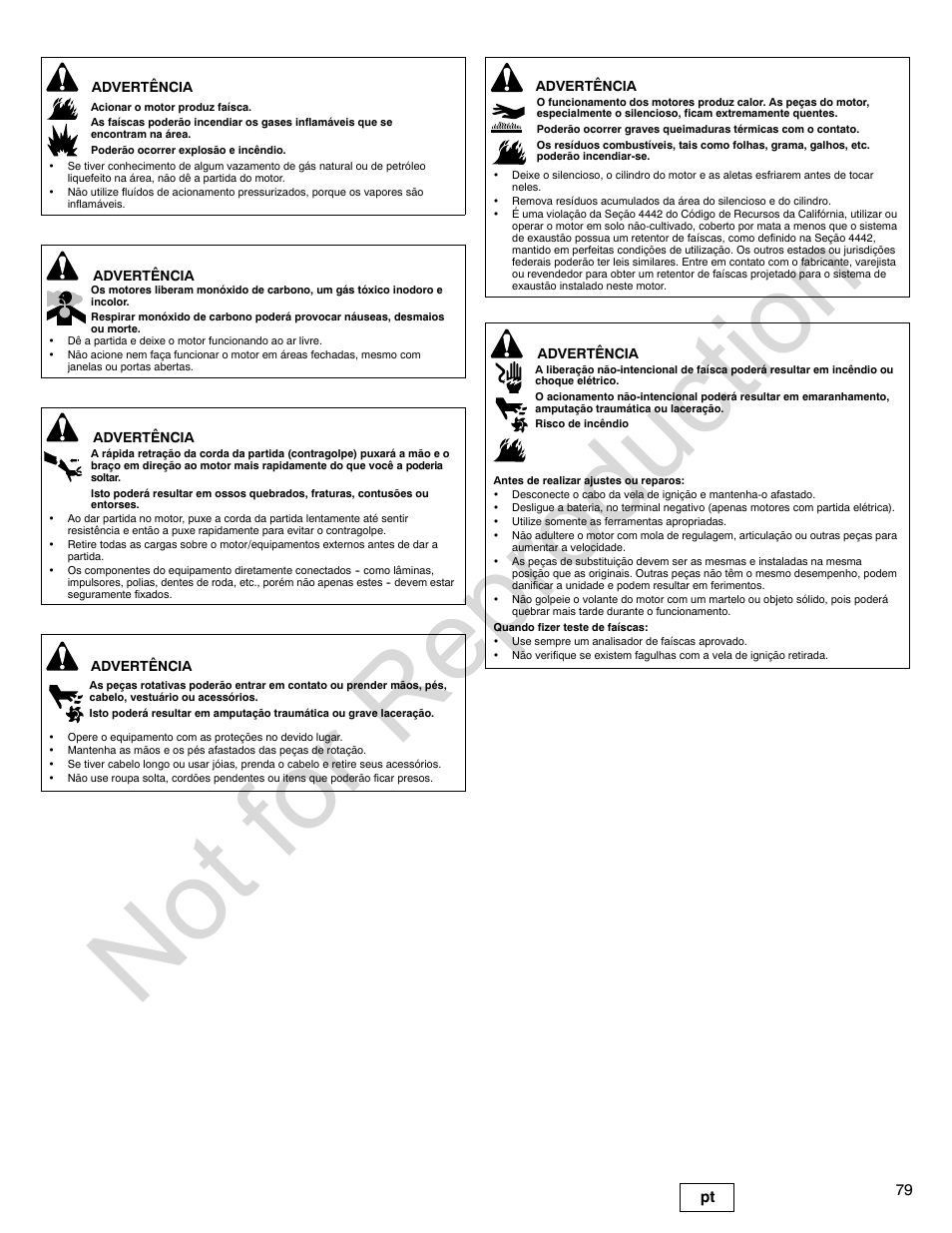 Not for reproduction, 79 pt | Briggs & Stratton 140000 User Manual | Page 79 / 92