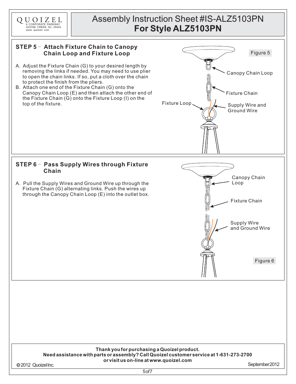 Quoizel ALZ5103PN Aliza User Manual | Page 5 / 7