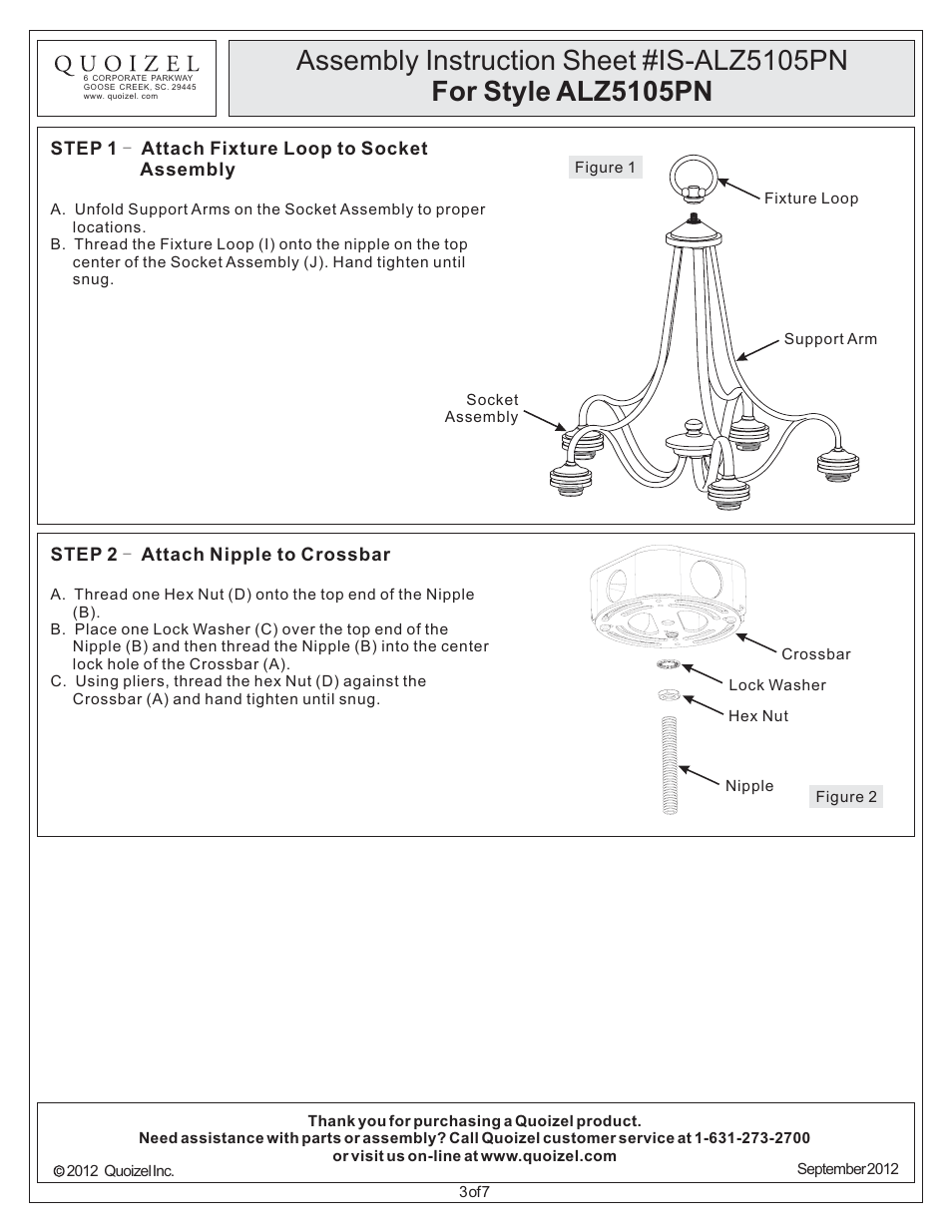 Quoizel ALZ5105PN Aliza User Manual | Page 3 / 7