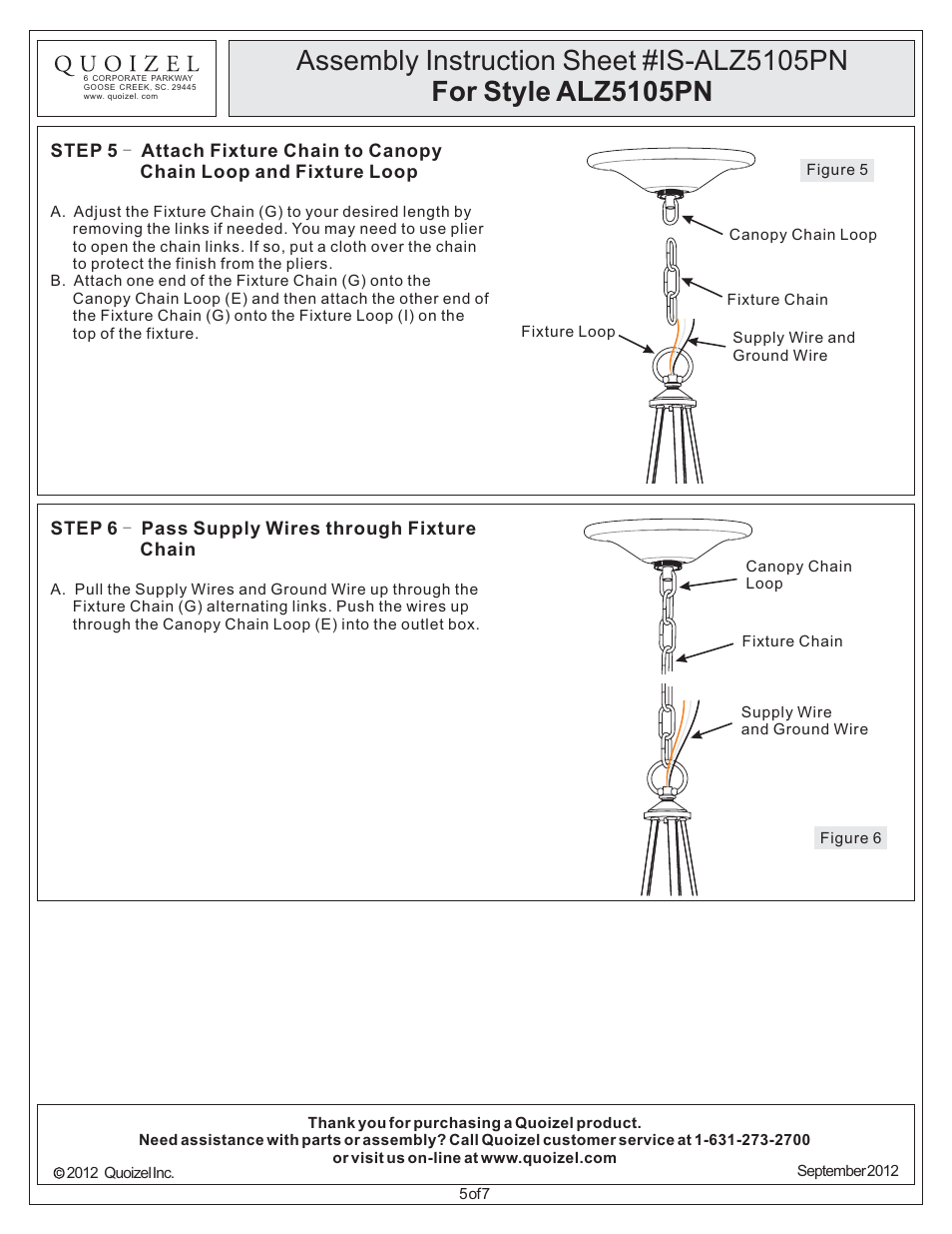 Quoizel ALZ5105PN Aliza User Manual | Page 5 / 7