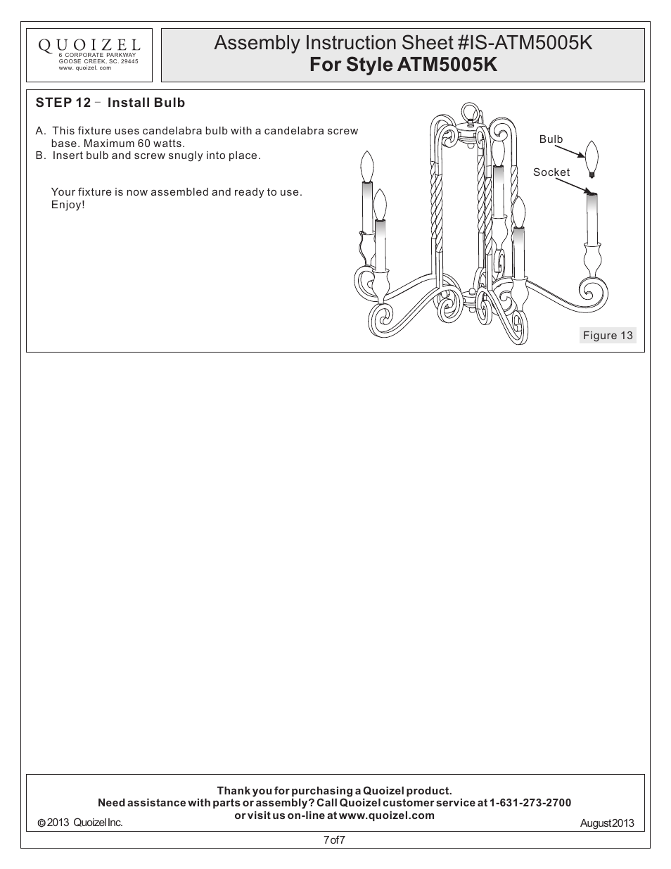 Quoizel ATM5005K Atrium User Manual | Page 7 / 7