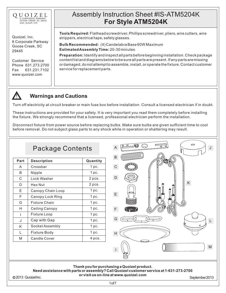 Quoizel ATM5204K Atrium User Manual | 7 pages