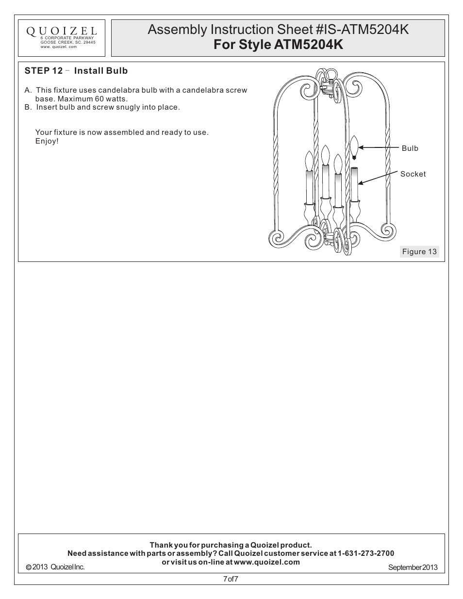 Quoizel ATM5204K Atrium User Manual | Page 7 / 7