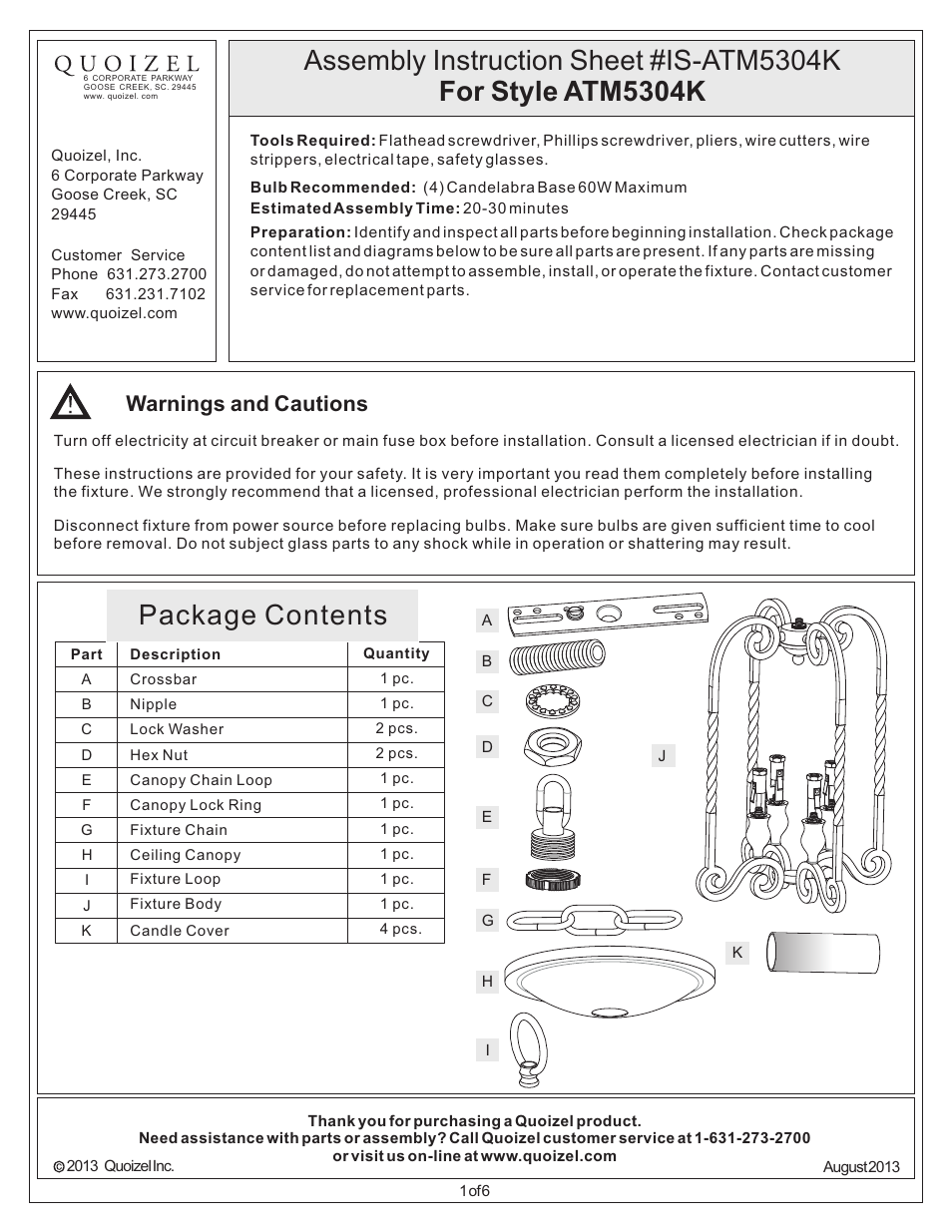 Quoizel ATM5304K Atrium User Manual | 6 pages