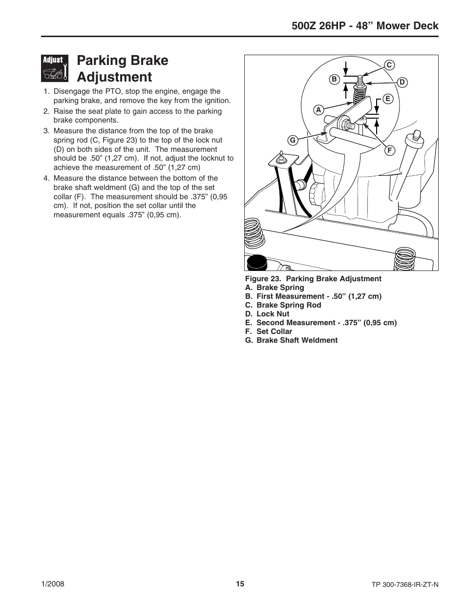 Parking brake adjustment | Briggs & Stratton 500Z - 26 User Manual | Page 15 / 16