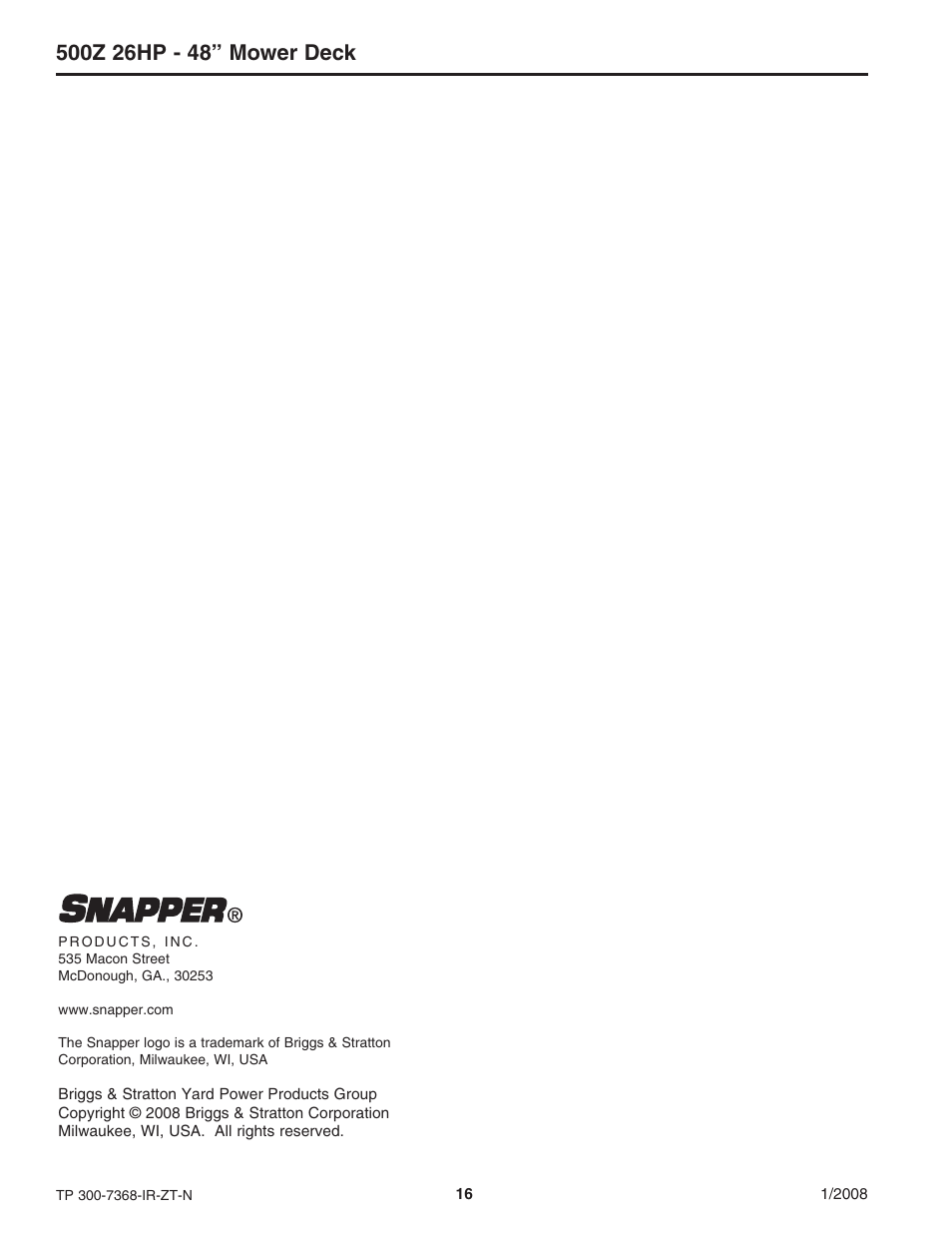 Briggs & Stratton 500Z - 26 User Manual | Page 16 / 16