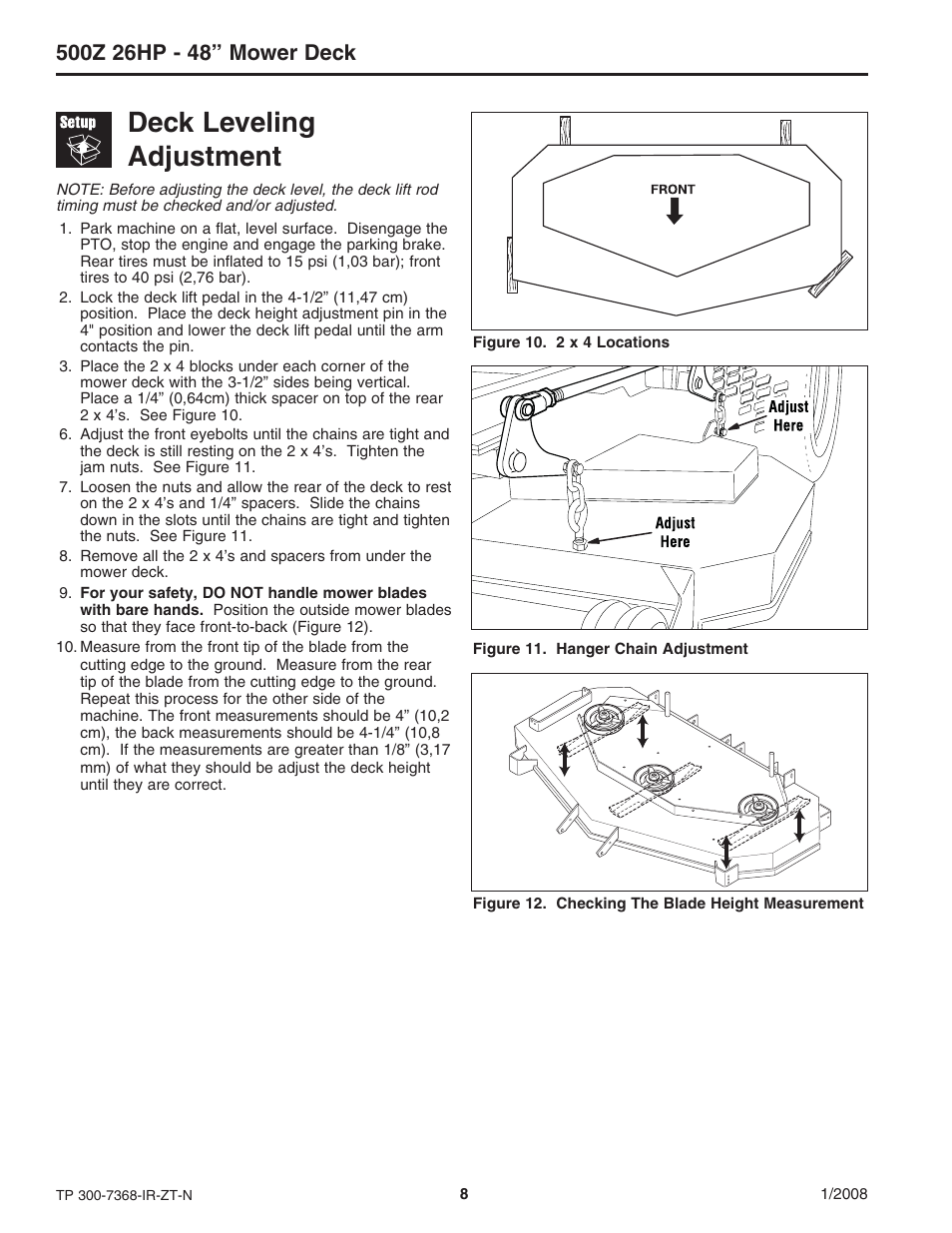 Deck leveling adjustment | Briggs & Stratton 500Z - 26 User Manual | Page 8 / 16