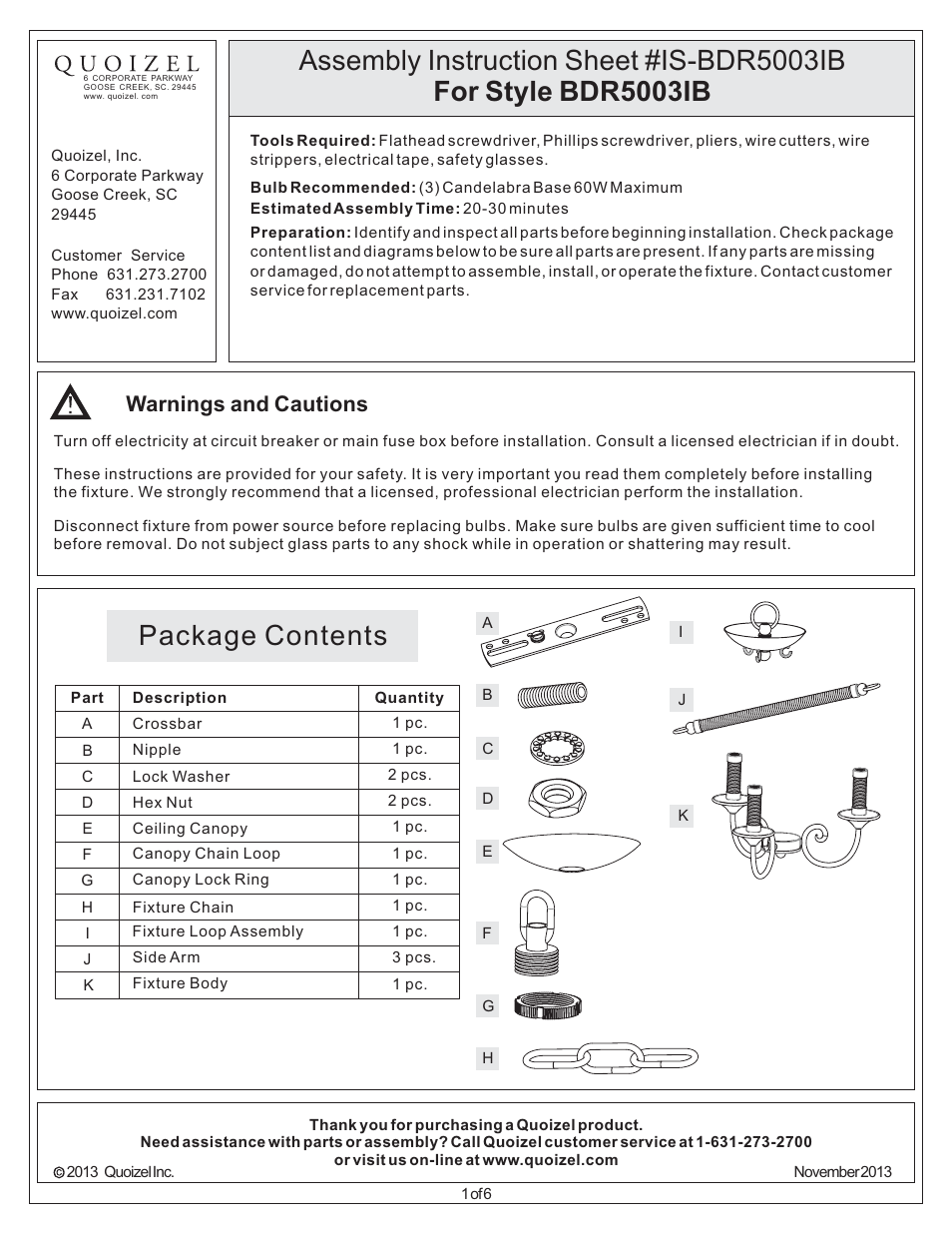 Quoizel BDR5003IB Bandelier User Manual | 6 pages