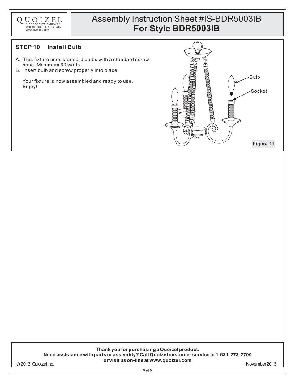 Quoizel BDR5003IB Bandelier User Manual | Page 6 / 6
