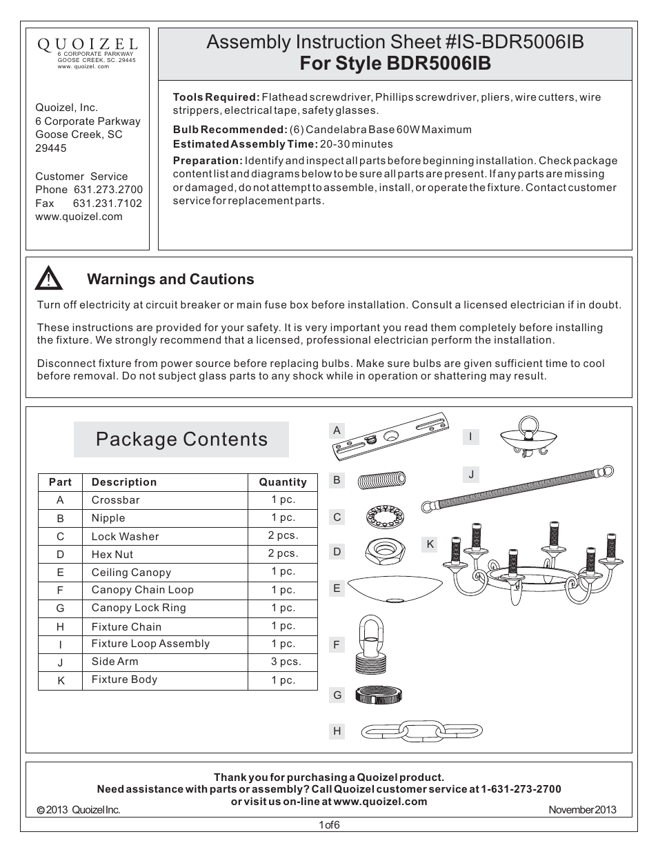 Quoizel BDR5006IB Bandelier User Manual | 6 pages