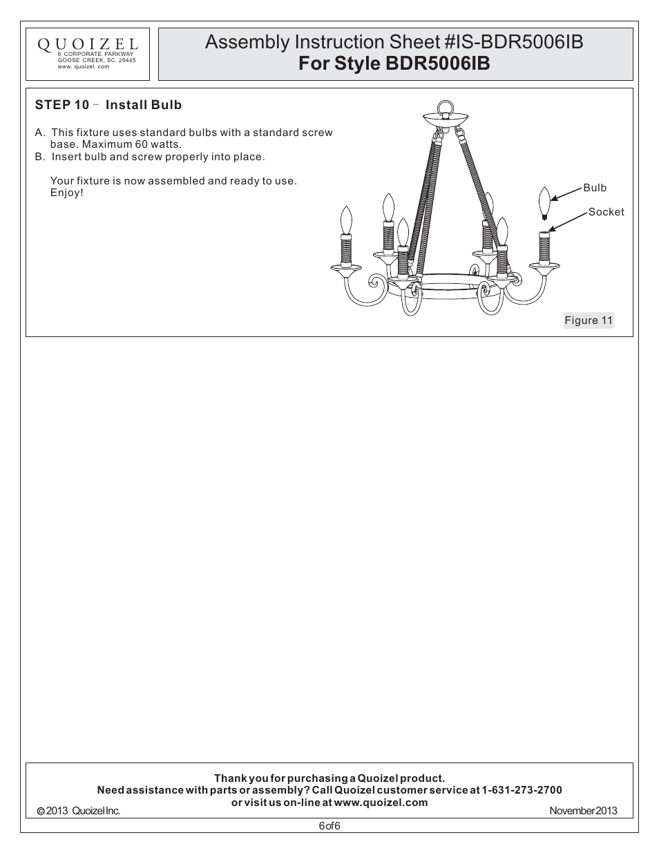 Quoizel BDR5006IB Bandelier User Manual | Page 6 / 6