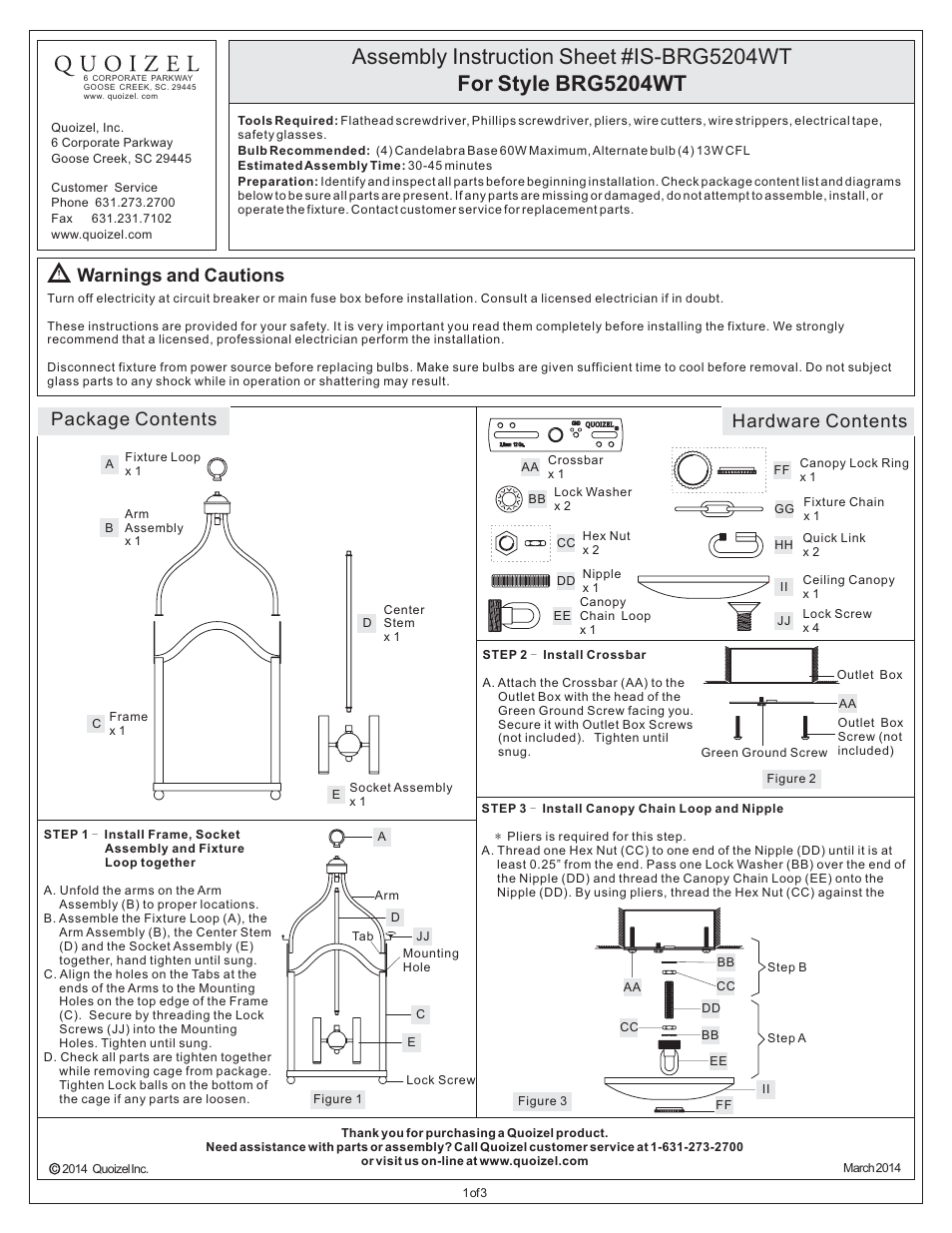 Quoizel BRG5204WT Bordergate User Manual | 3 pages