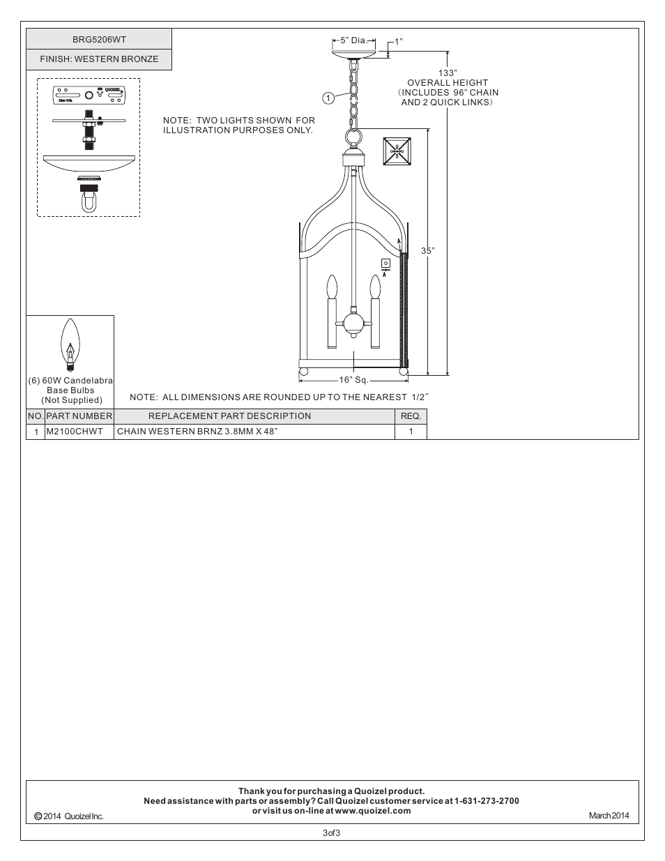 Quoizel BRG5206WT Bordergate User Manual | Page 3 / 3