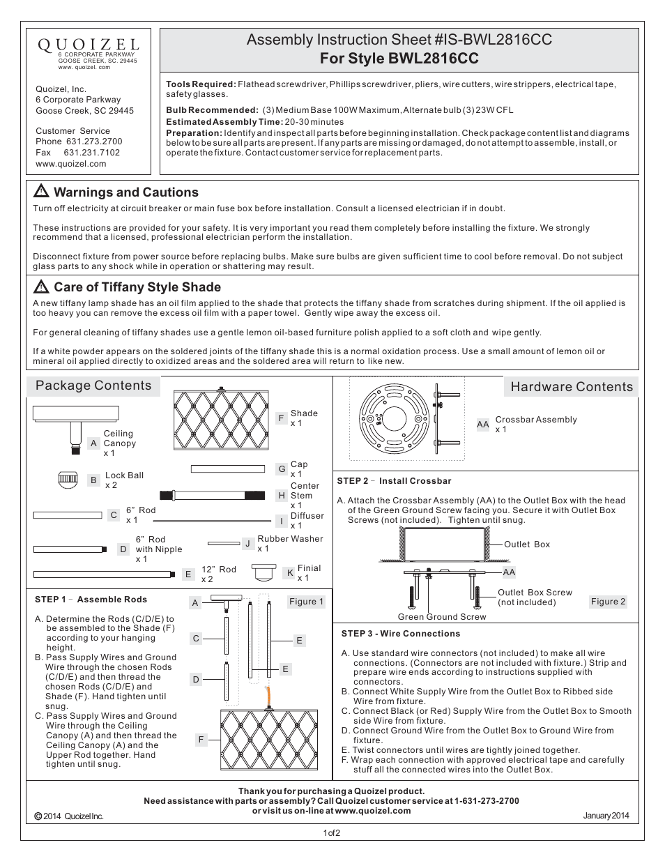 Quoizel BWL2816CC Brown Lattice User Manual | 2 pages