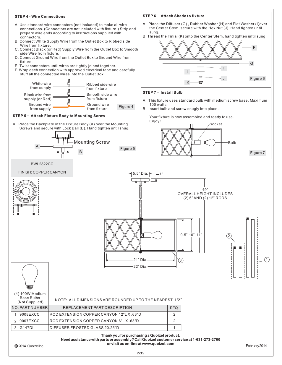 Quoizel BWL2822CC Brown Lattice User Manual | Page 2 / 2
