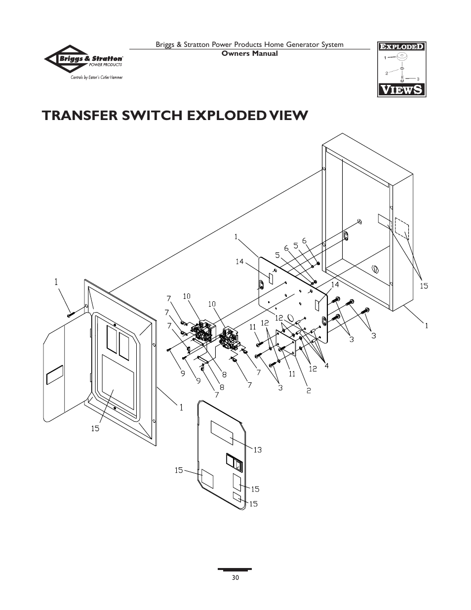 Transfer switch exploded view | Briggs & Stratton Home Generator System User Manual | Page 30 / 68