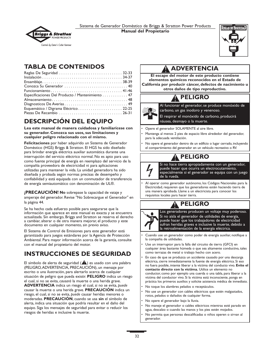 Briggs & Stratton Home Generator System User Manual | Page 32 / 68