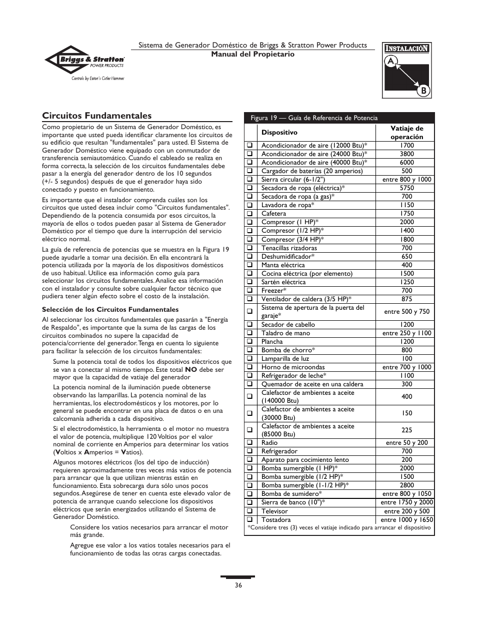 Circuitos fundamentales | Briggs & Stratton Home Generator System User Manual | Page 36 / 68