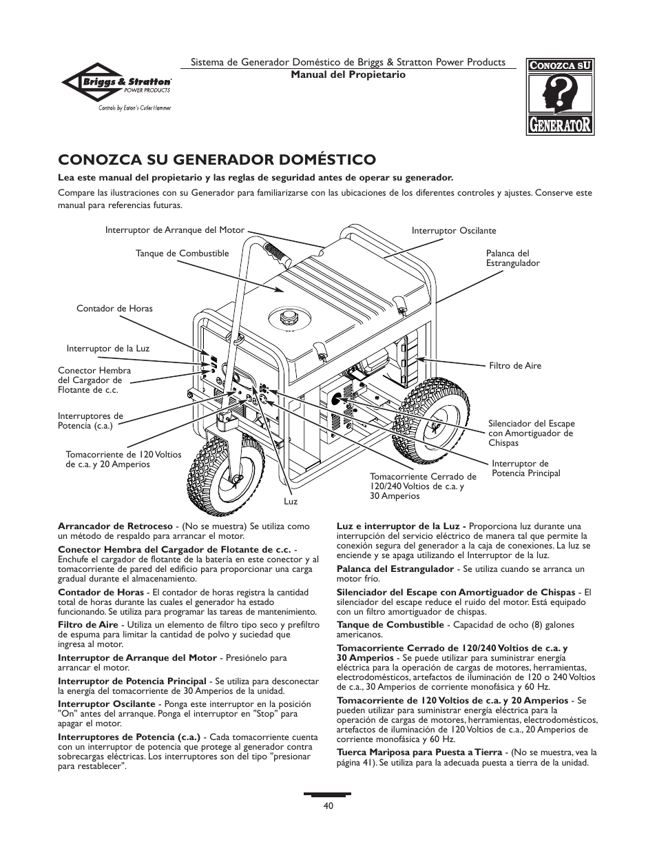 Conozca su generador doméstico | Briggs & Stratton Home Generator System User Manual | Page 40 / 68