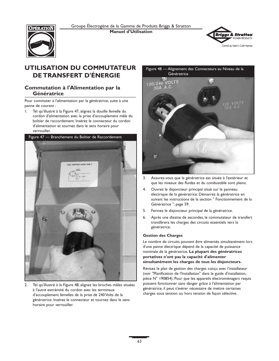 Utilisation du commutateur de transfert d'énergie | Briggs & Stratton Home Generator System User Manual | Page 63 / 68