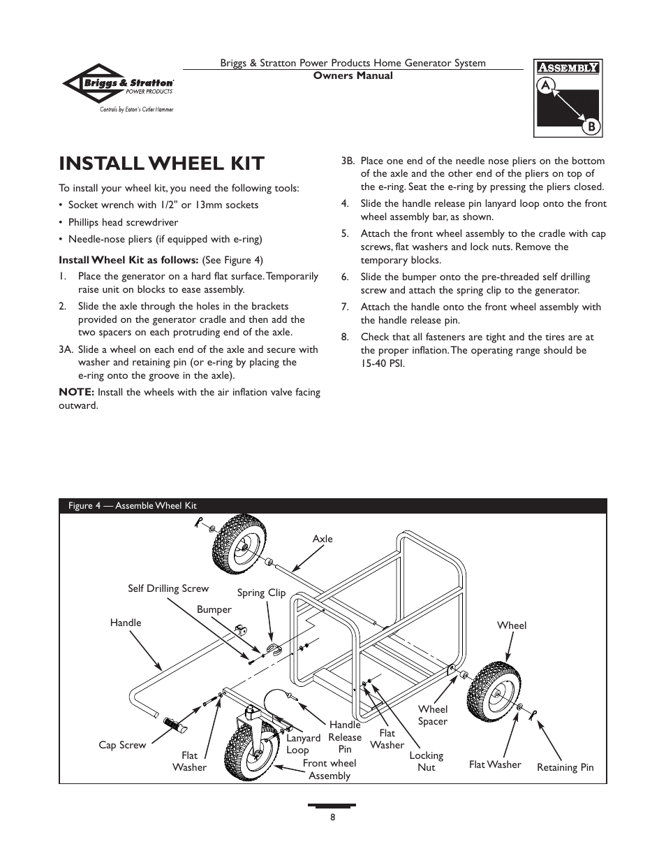 Install wheel kit | Briggs & Stratton Home Generator System User Manual | Page 8 / 68