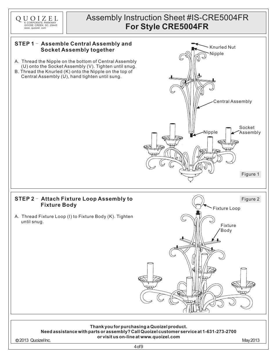 Quoizel CRE5004FR Carrabelle User Manual | Page 4 / 9