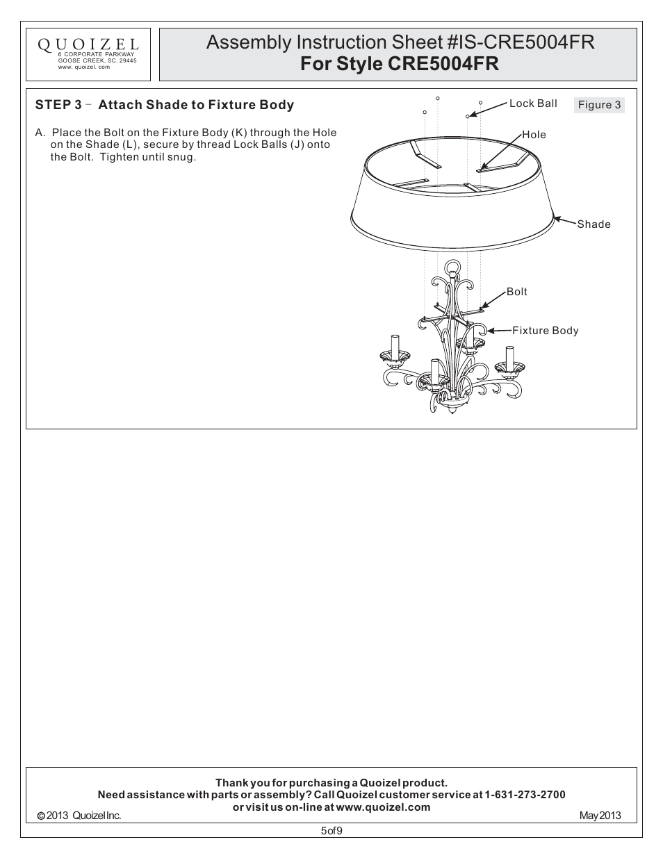 Quoizel CRE5004FR Carrabelle User Manual | Page 5 / 9