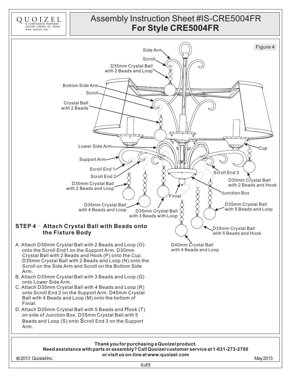 Quoizel CRE5004FR Carrabelle User Manual | Page 6 / 9