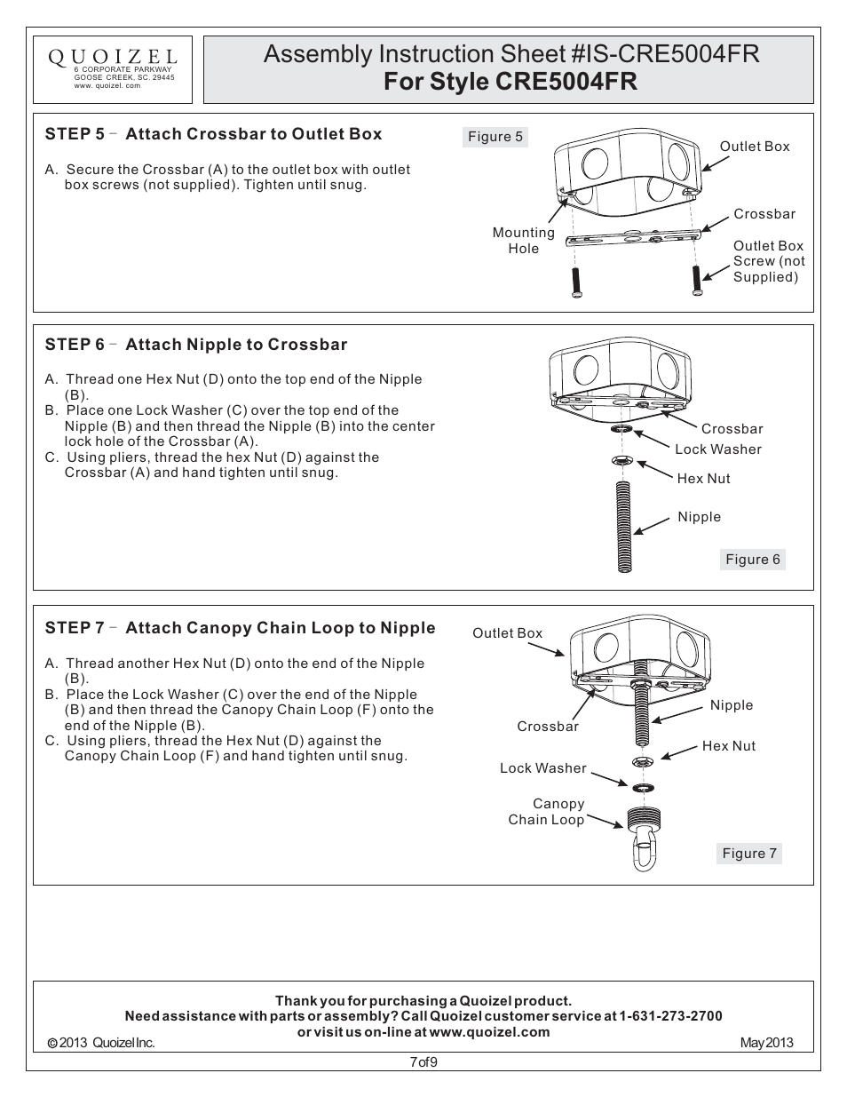 Quoizel CRE5004FR Carrabelle User Manual | Page 7 / 9