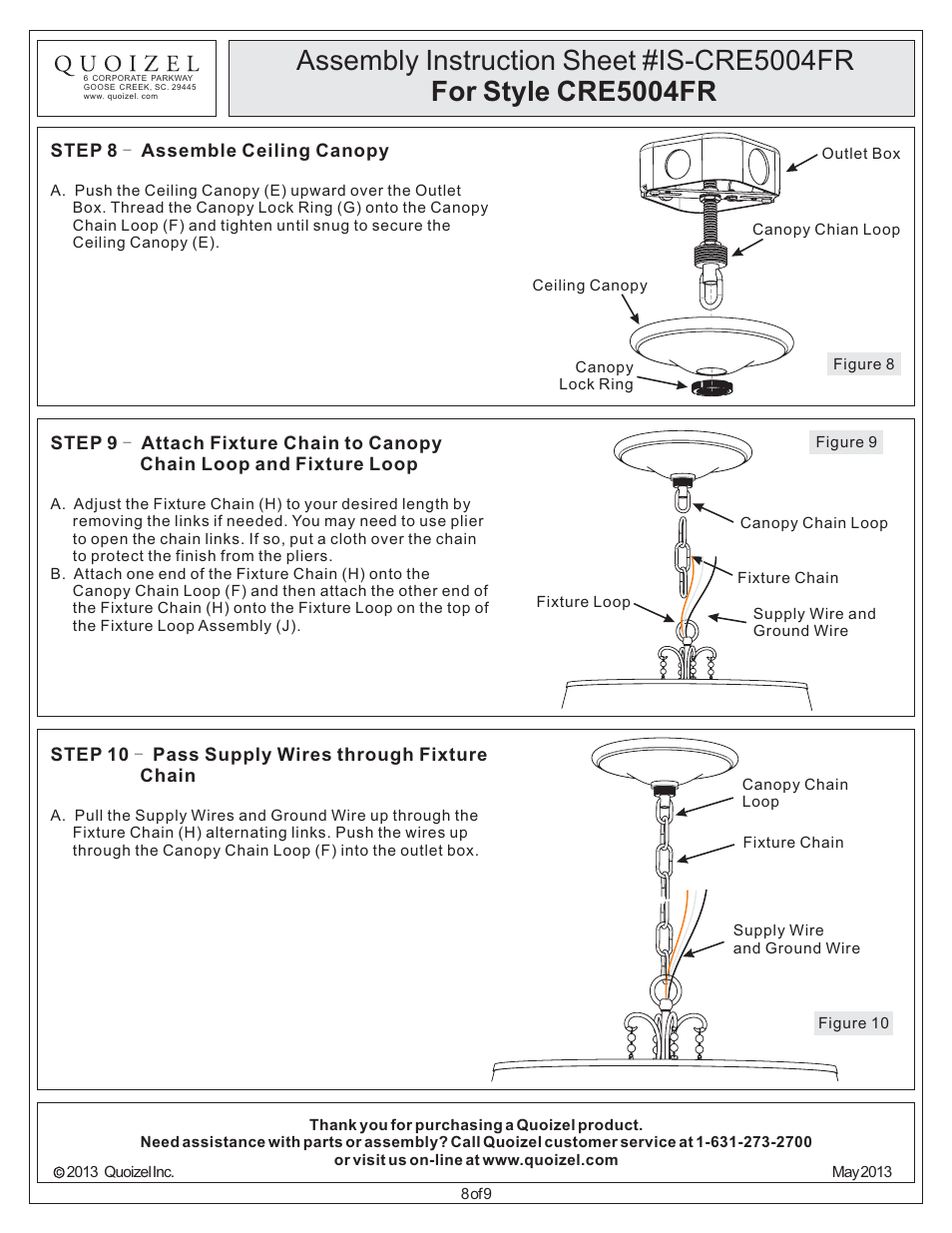 Quoizel CRE5004FR Carrabelle User Manual | Page 8 / 9