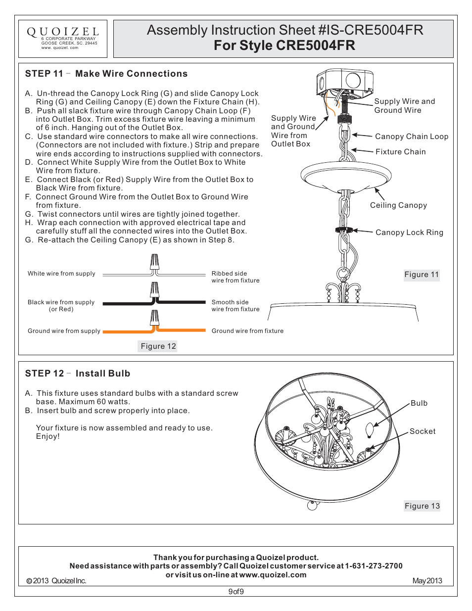 Quoizel CRE5004FR Carrabelle User Manual | Page 9 / 9