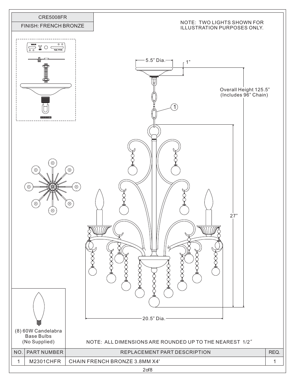 Quoizel CRE5008FR Carrabelle User Manual | Page 2 / 8