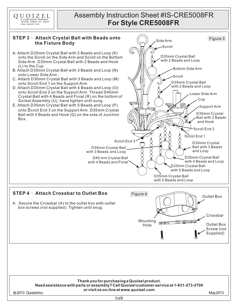 Quoizel CRE5008FR Carrabelle User Manual | Page 5 / 8