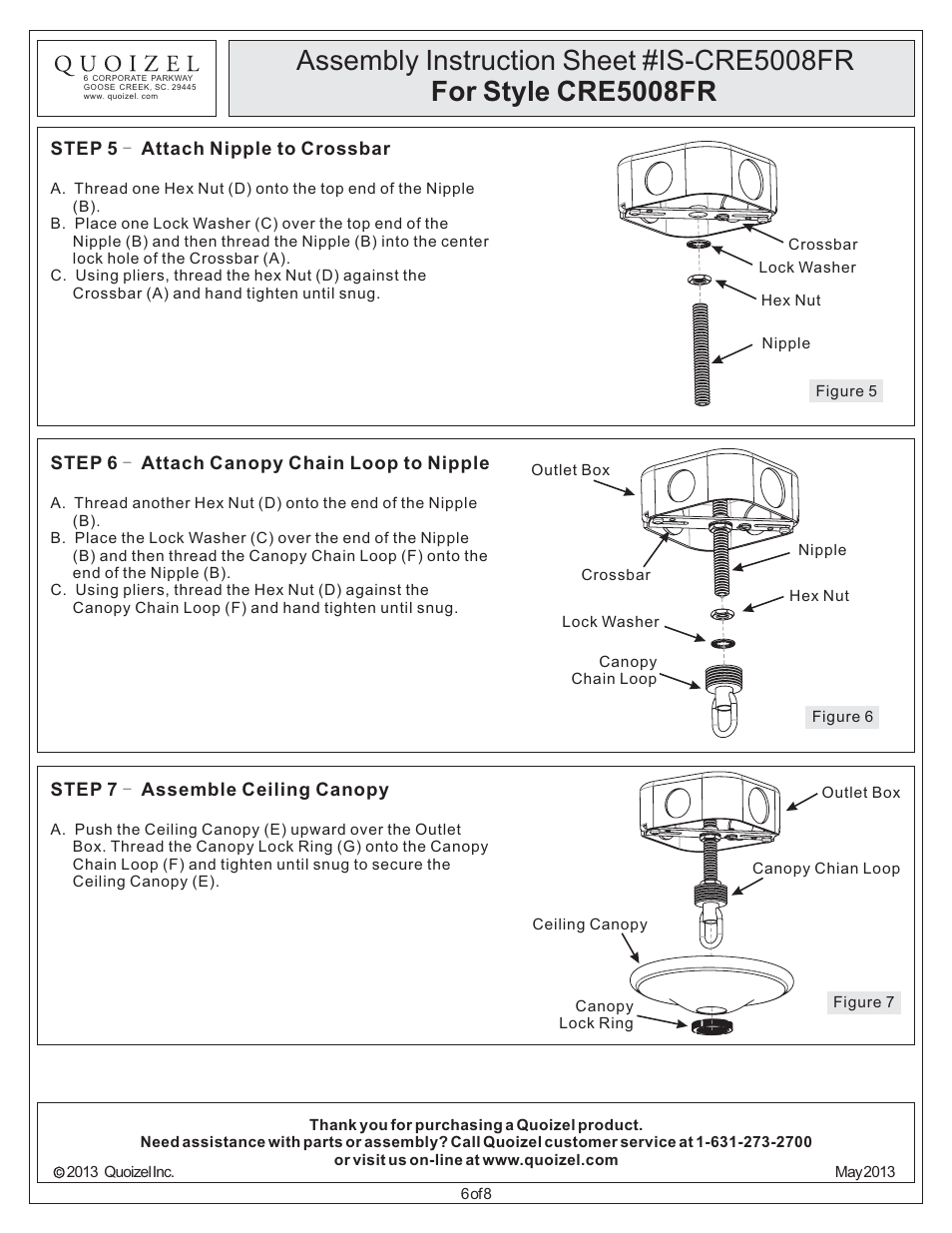 Quoizel CRE5008FR Carrabelle User Manual | Page 6 / 8