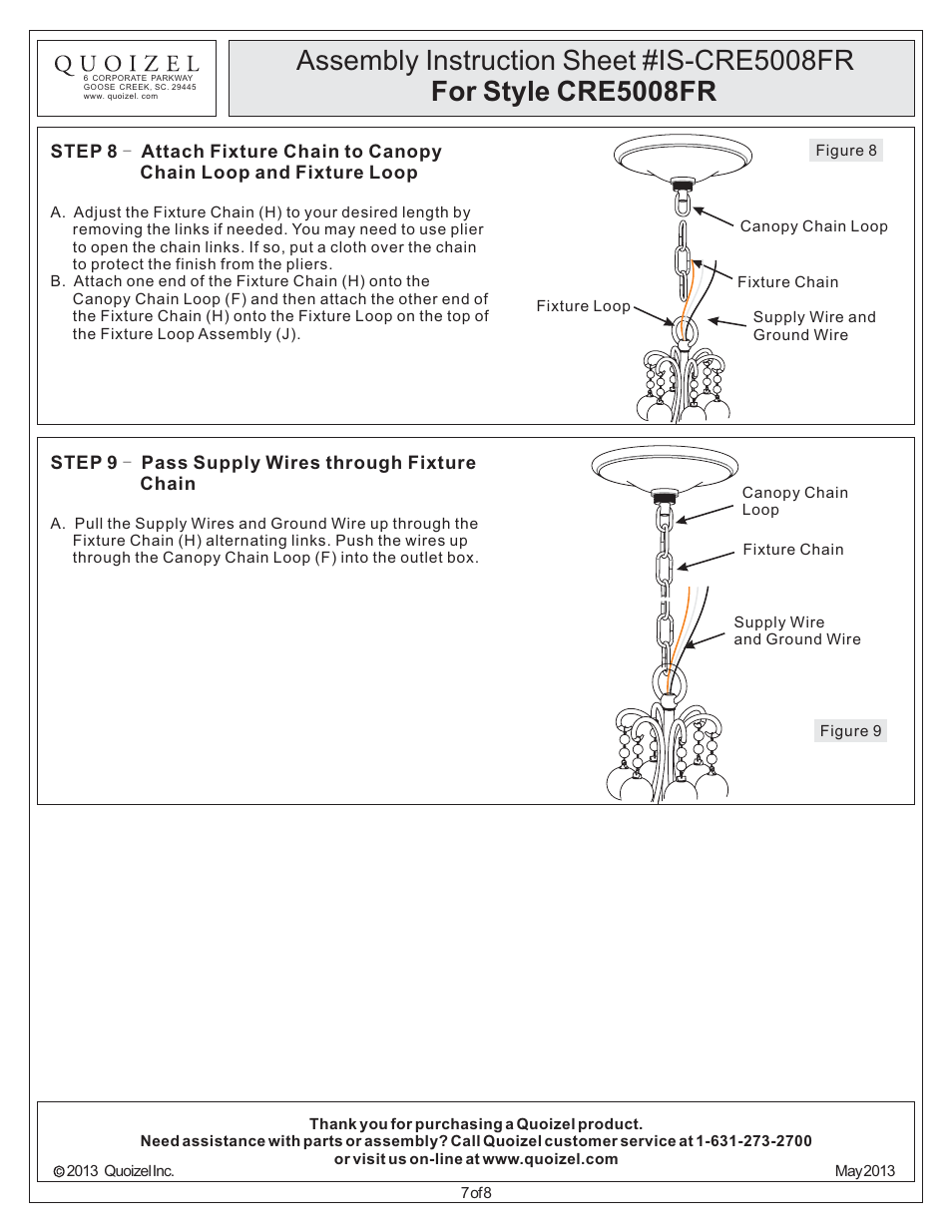 Quoizel CRE5008FR Carrabelle User Manual | Page 7 / 8