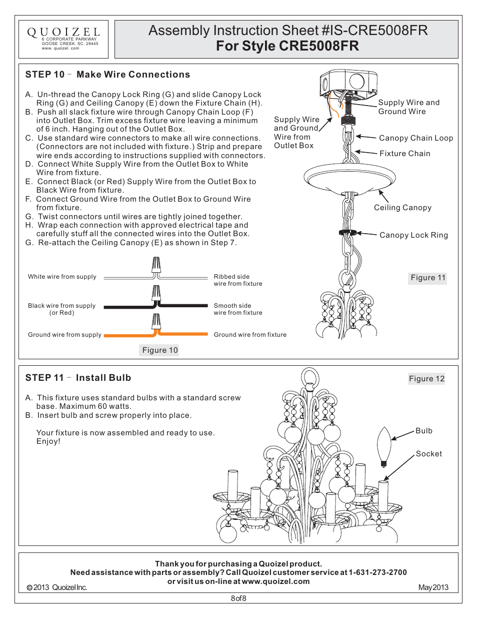 Quoizel CRE5008FR Carrabelle User Manual | Page 8 / 8