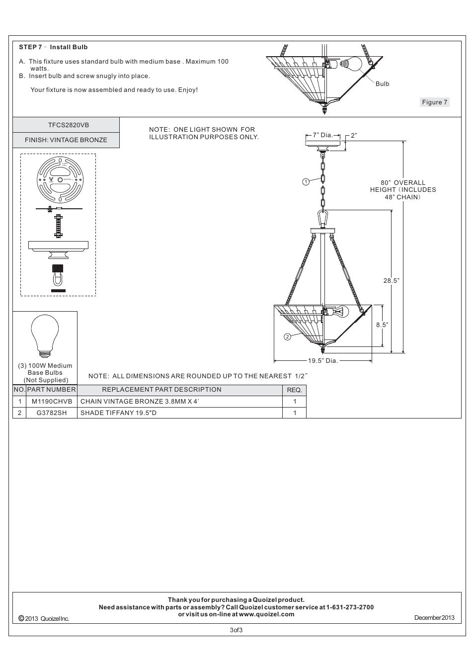 Quoizel TFCS2820VB Chastain User Manual | Page 3 / 3