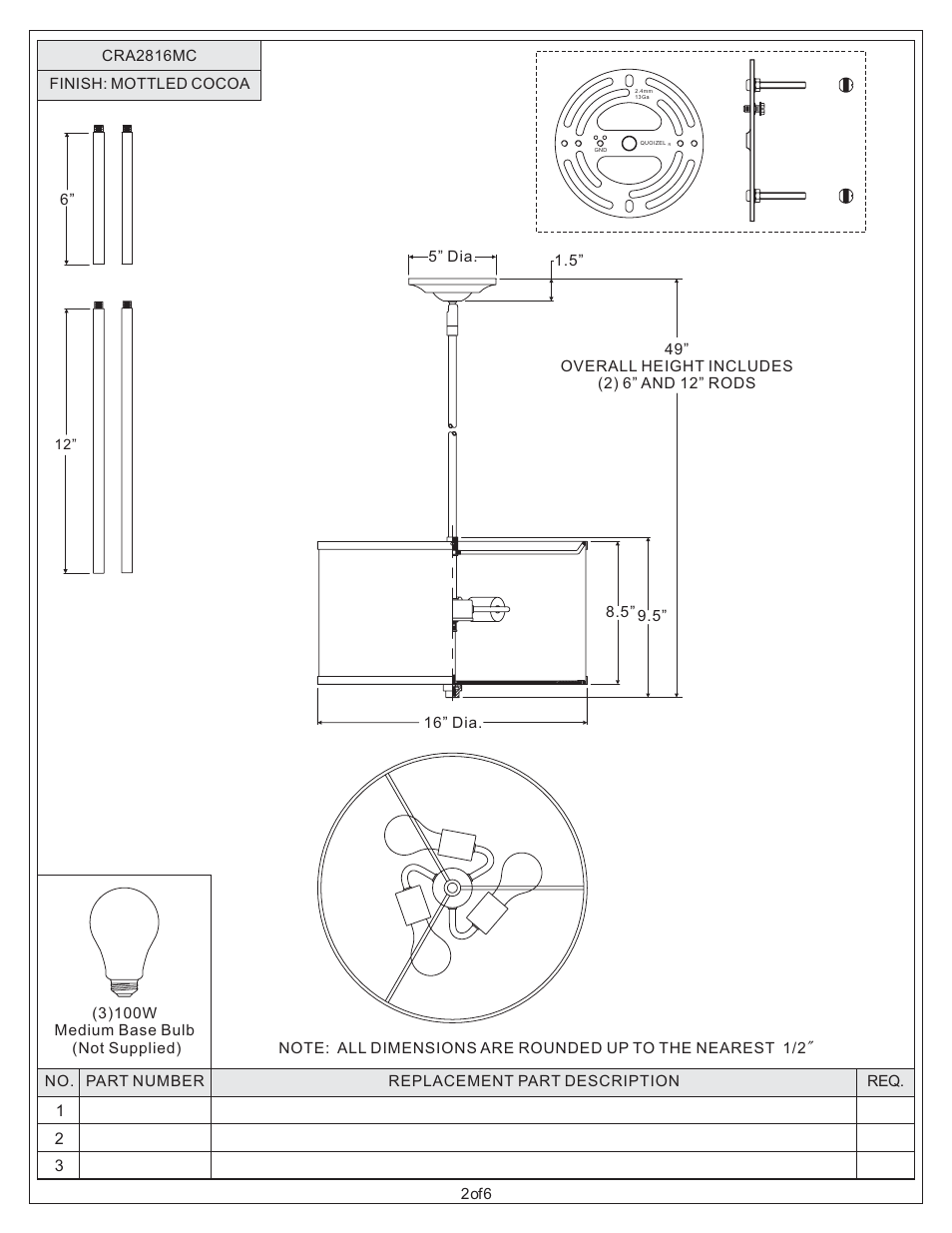 Quoizel CRA2816MC Cloverdale User Manual | Page 2 / 6