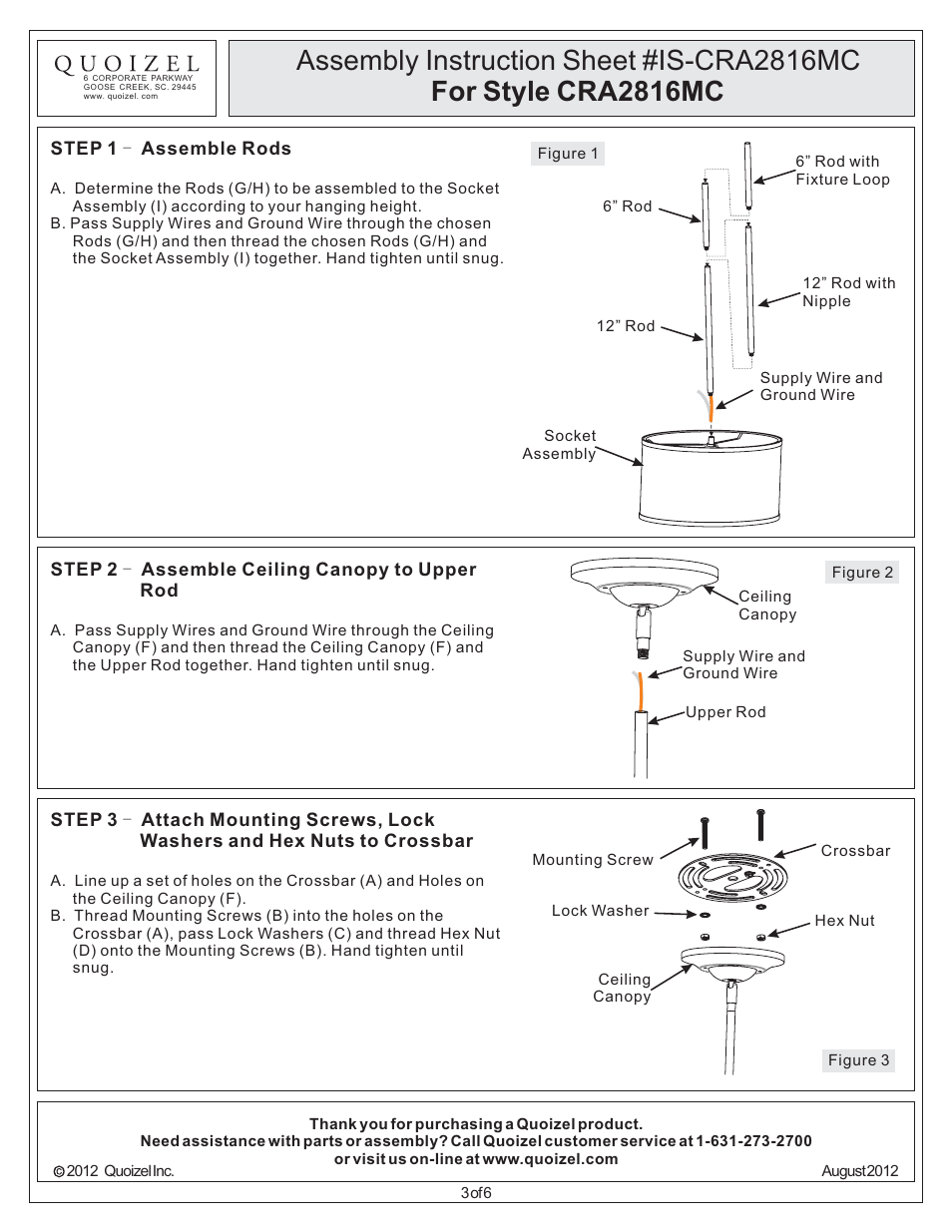 Quoizel CRA2816MC Cloverdale User Manual | Page 3 / 6