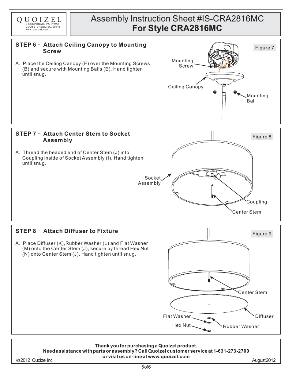 Quoizel CRA2816MC Cloverdale User Manual | Page 5 / 6