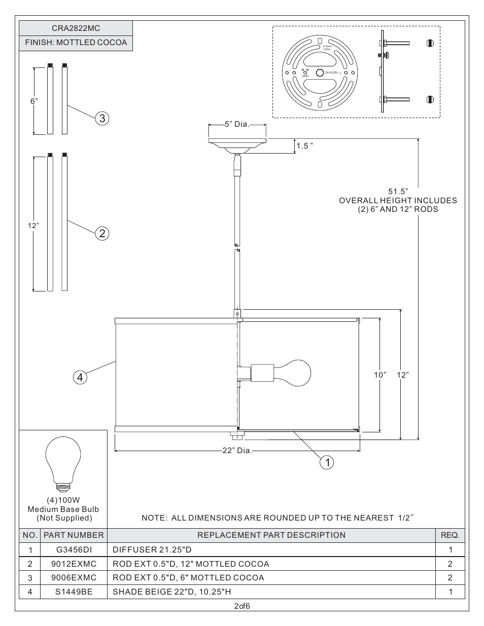 Quoizel CRA2822MC Cloverdale User Manual | Page 2 / 6