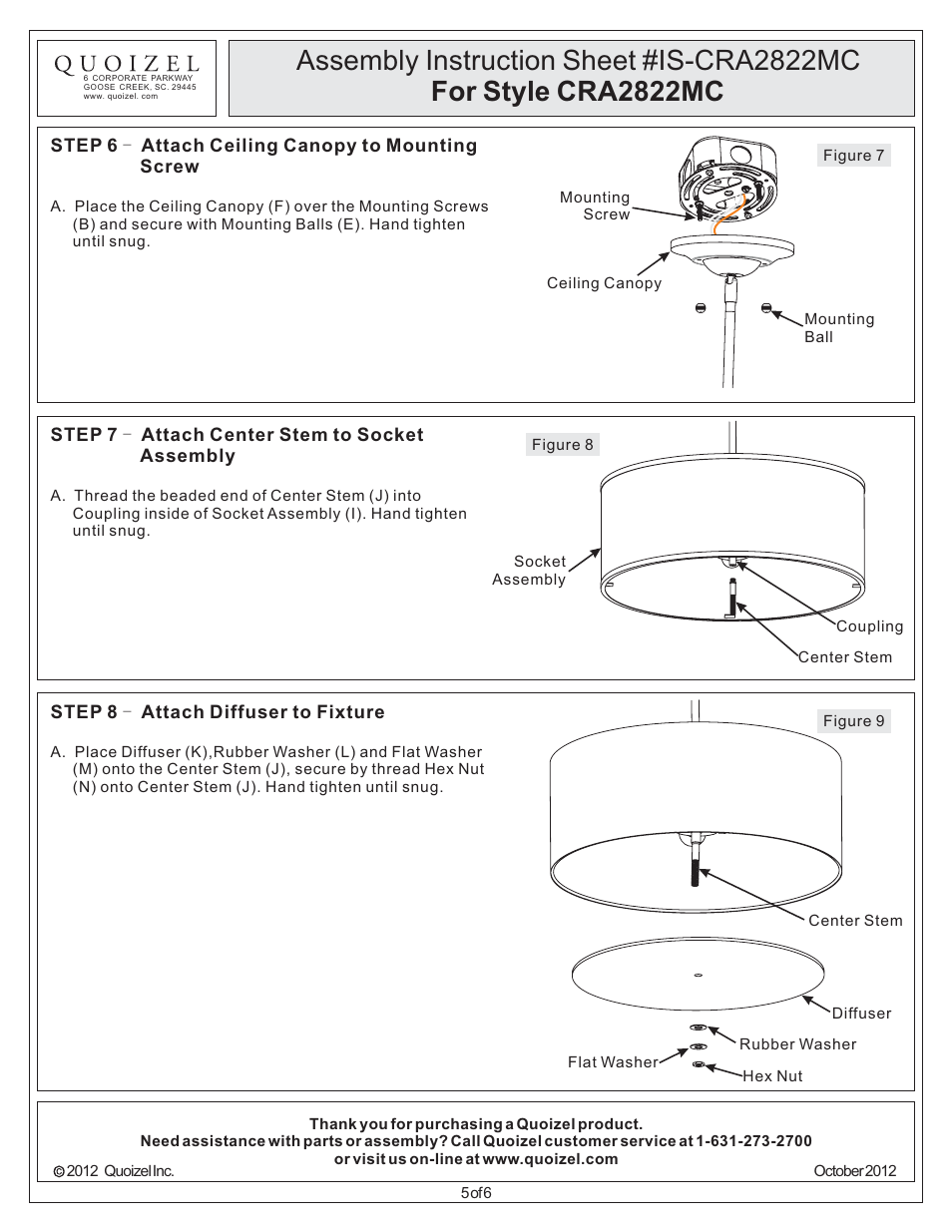 Quoizel CRA2822MC Cloverdale User Manual | Page 5 / 6