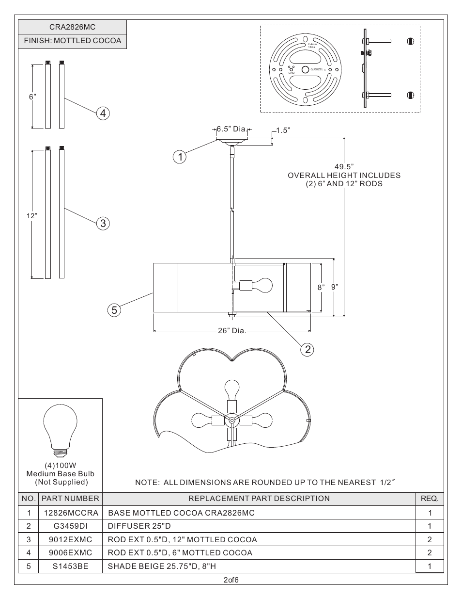 Quoizel CRA2826MC Cloverdale User Manual | Page 2 / 6