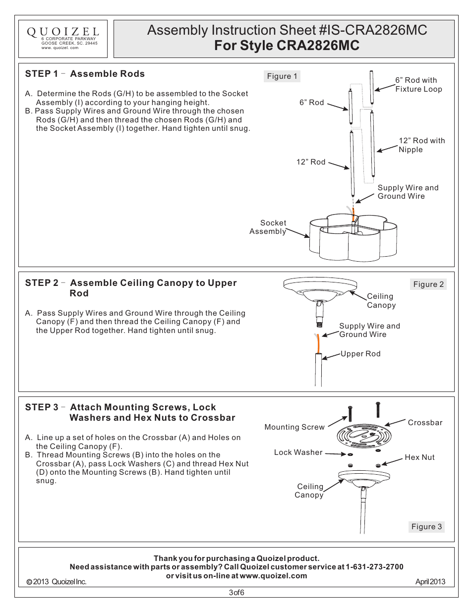 Quoizel CRA2826MC Cloverdale User Manual | Page 3 / 6