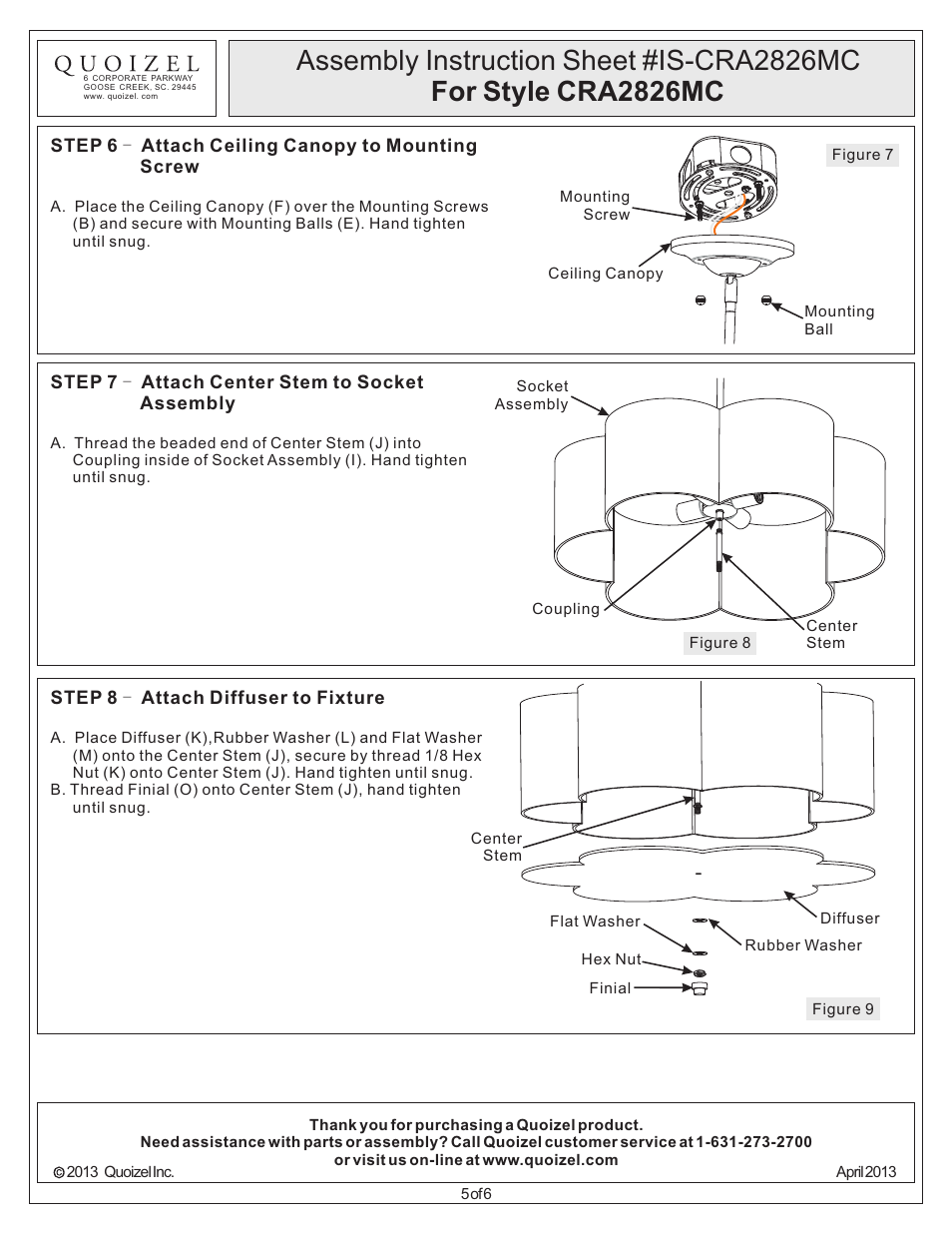 Quoizel CRA2826MC Cloverdale User Manual | Page 5 / 6